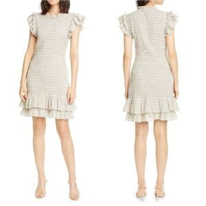 Veronica Beard size 4 Cici Seersucker Smocked Mini Dress Ruffle Hem